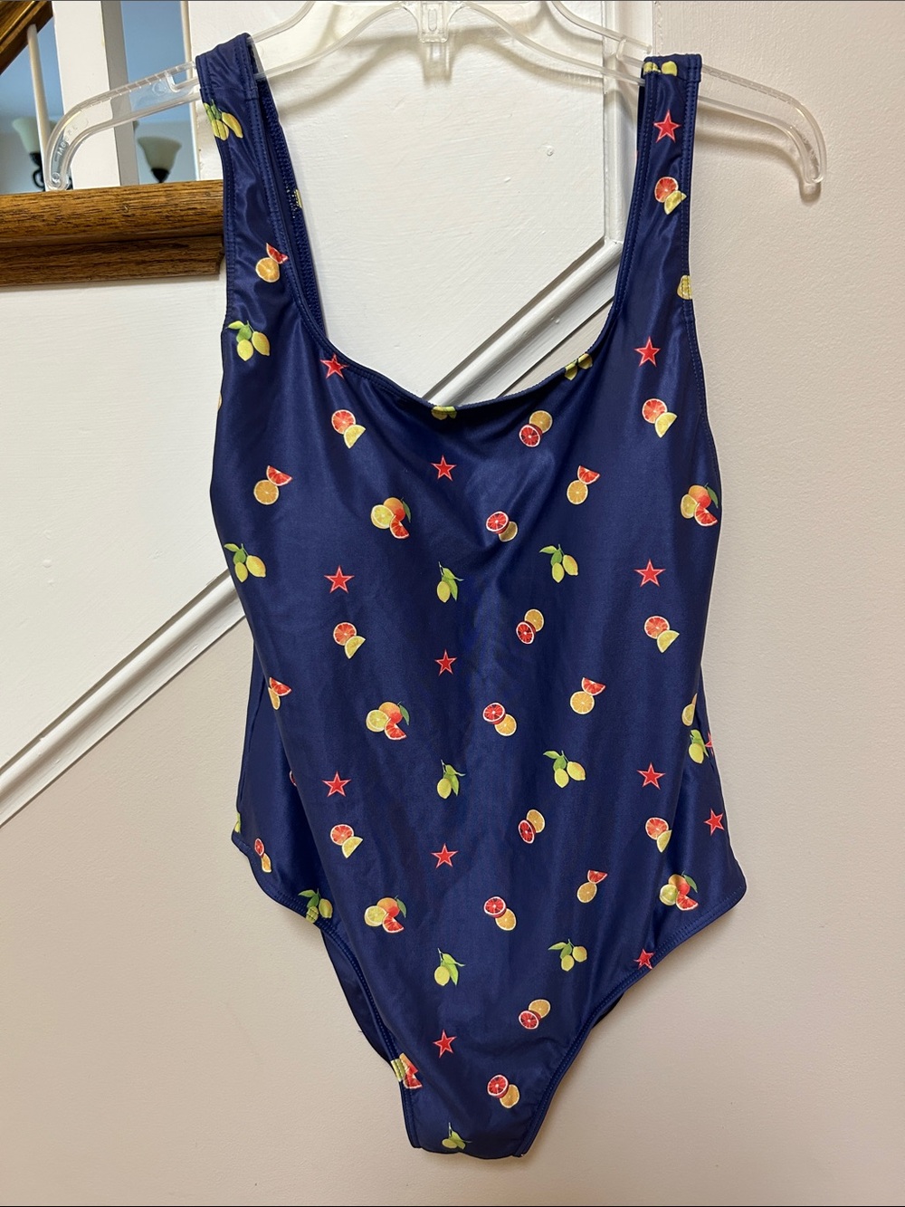 San Pellegrino X Kenny Flowers NWT L Navy Citrus Fruit-Print One-Piece Swimsuit